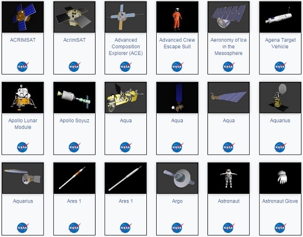 تصویری از پایگاه سه بعدی داده منابع NASA از مدل های سه بعدی